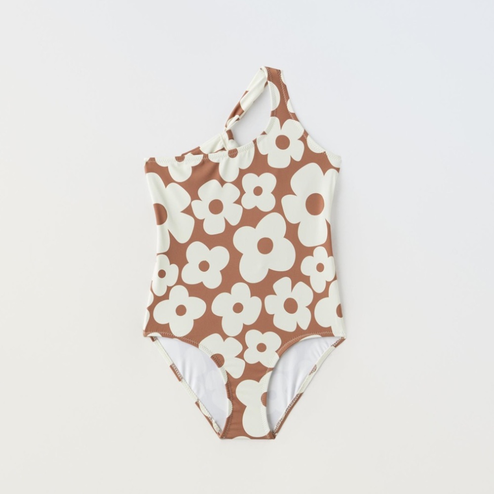 Zara Brown and Cream Kids Swim One Piece